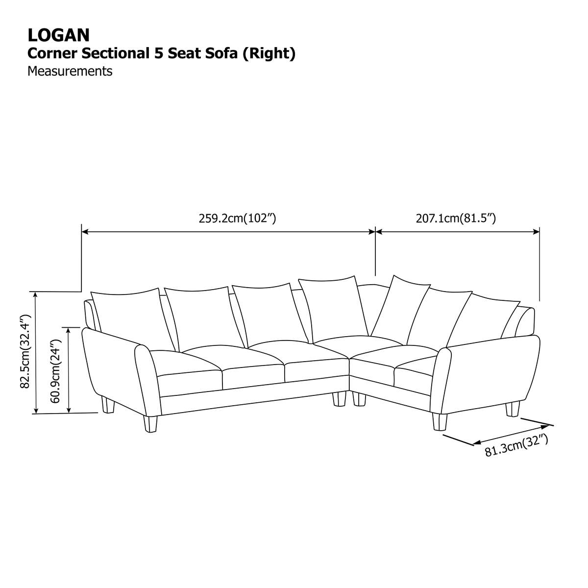 Logan Corner Section 5 Seater (Right) Sofa