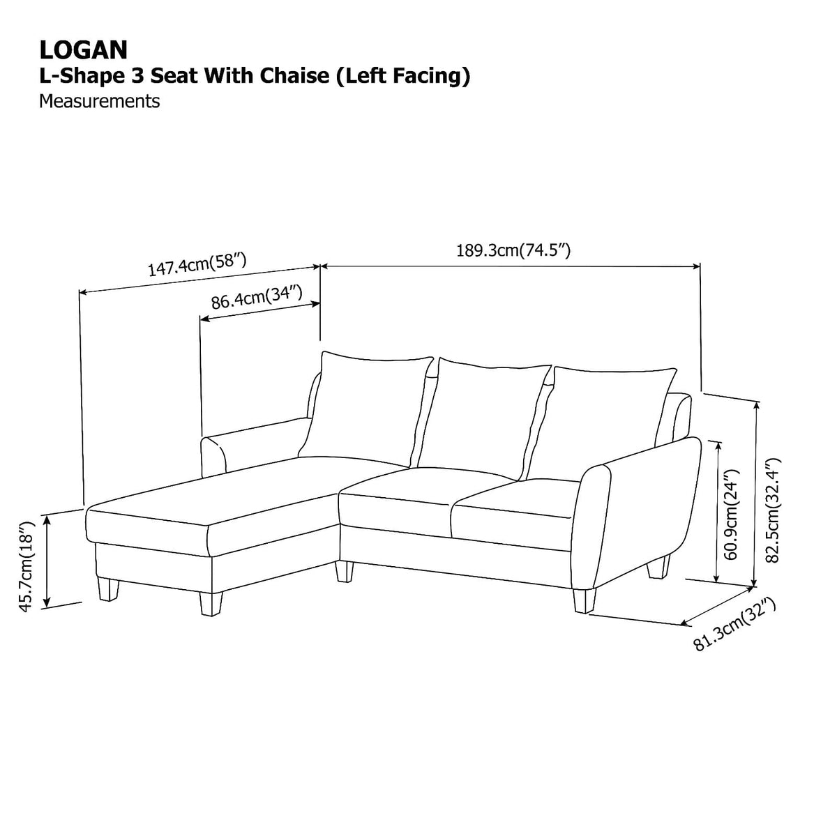 Logan L-shape 3 Seat with Chaise (Left Facing) Sofa