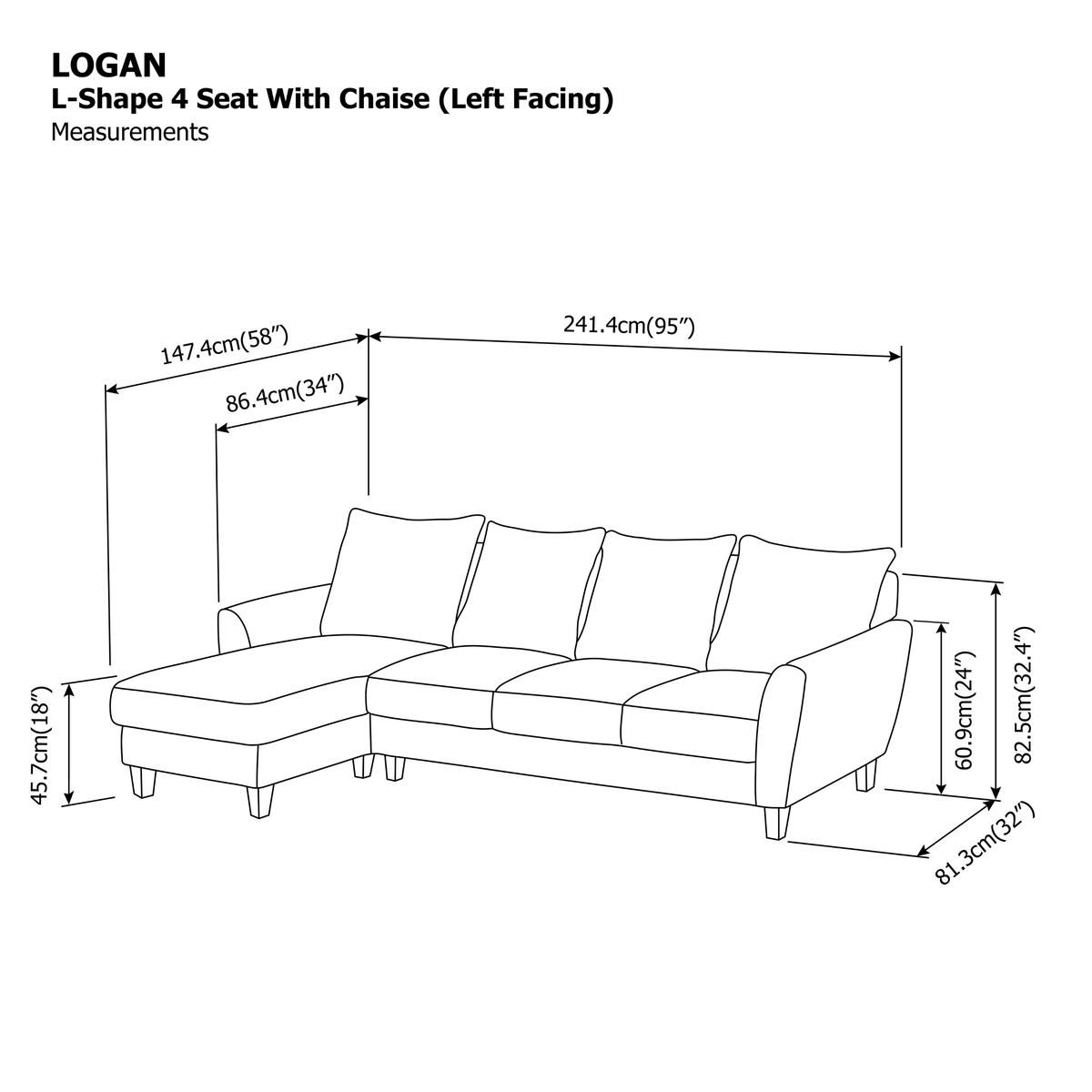Logan L-shape 4 Seat with Chaise (Left Facing) Sofa