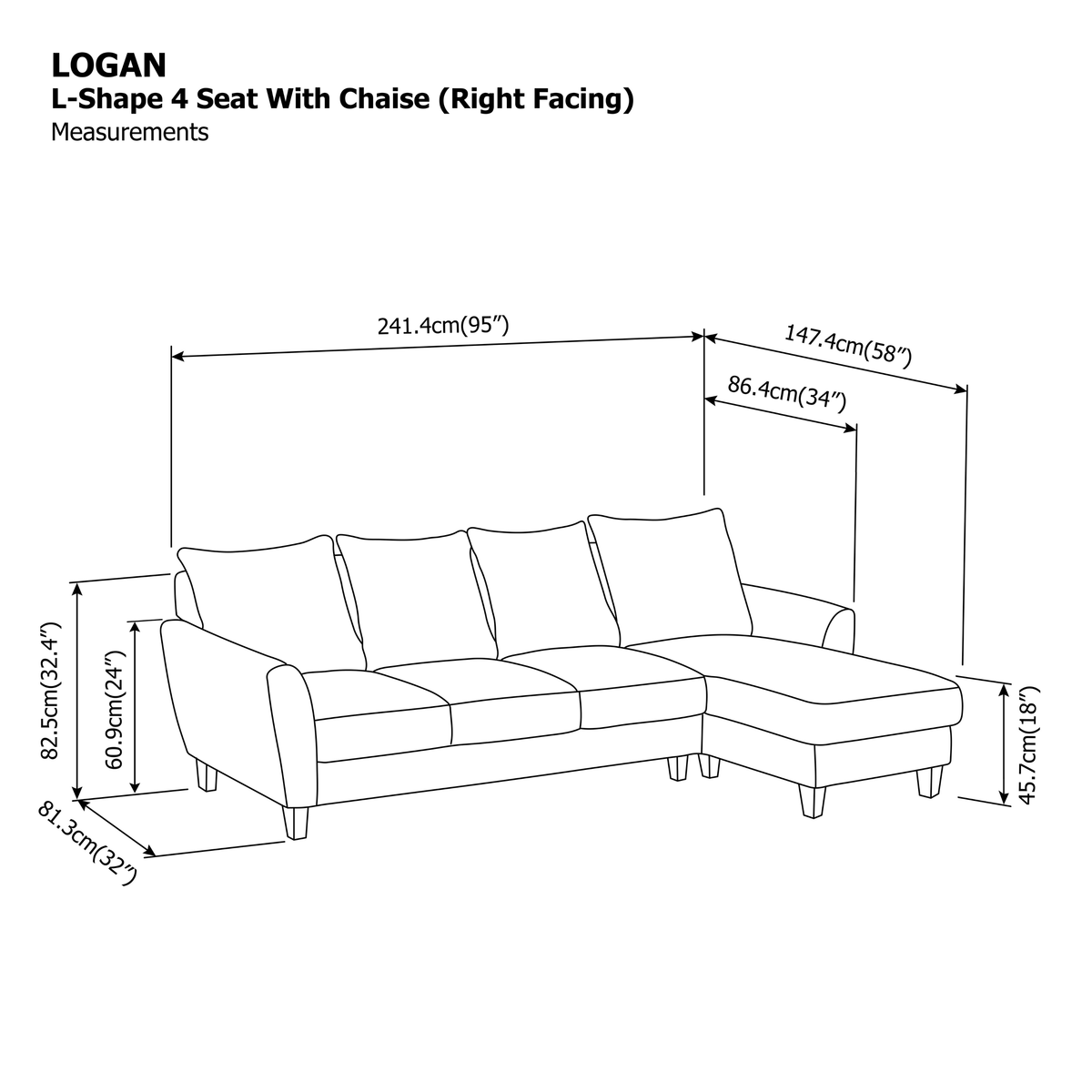 Logan L-shape 4 Seat with Chaise (Right Facing) Sofa