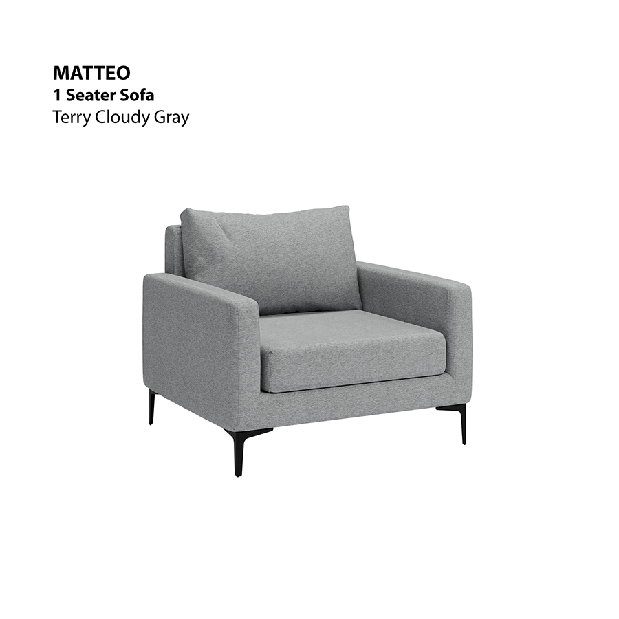 MORE MATTEO OPTIONS Matteo 1 Seater Sofa Matteo 1 Seater Sofa Lux Terry Cloudy Gray Mandaue Foam