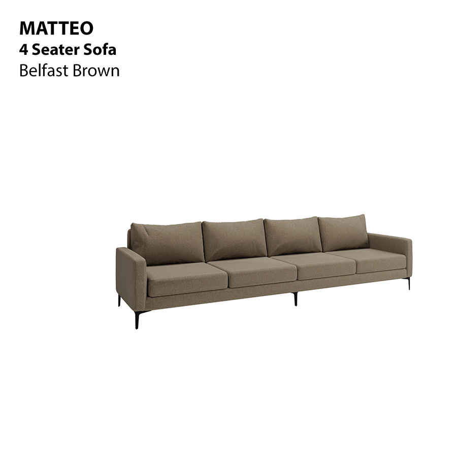 MORE MATTEO OPTIONS Matteo 4 Seater Sofa Matteo 4 Seater Sofa Fabric Belfast Brown Mandaue Foam