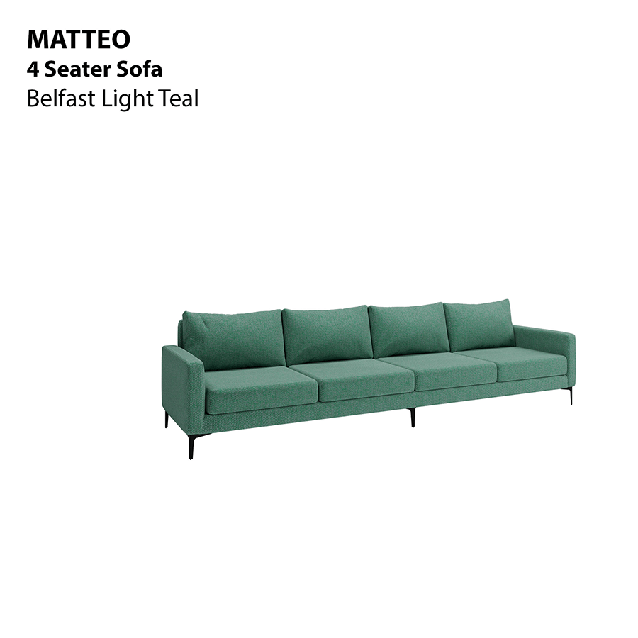 MORE MATTEO OPTIONS Matteo 4 Seater Sofa Matteo 4 Seater Sofa Fabric Belfast Light Teal Mandaue Foam
