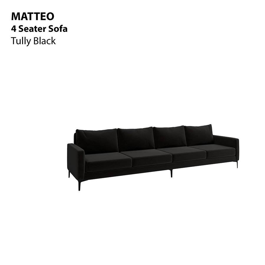 MORE MATTEO OPTIONS Matteo 4 Seater Sofa Matteo 4 Seater Sofa Leatherette Tully Black Mandaue Foam
