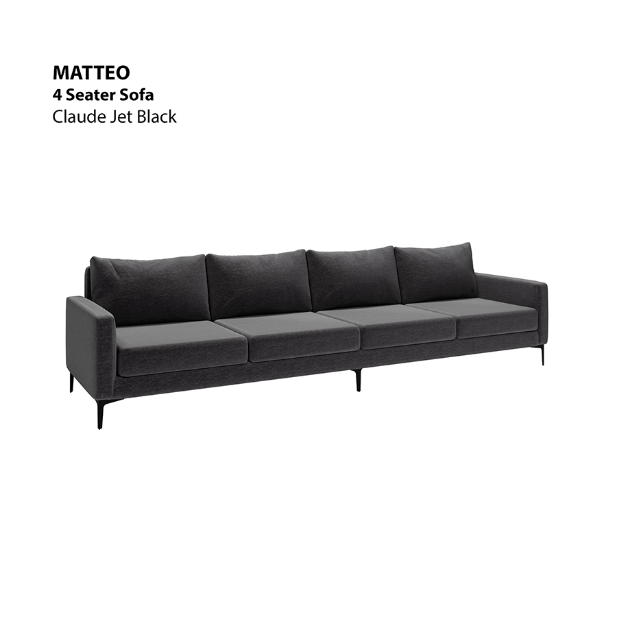 MORE MATTEO OPTIONS Matteo 4 Seater Sofa Matteo 4 Seater Sofa Lux Claude Jet Black Mandaue Foam