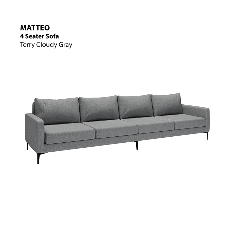 MORE MATTEO OPTIONS Matteo 4 Seater Sofa Matteo 4 Seater Sofa Lux Terry Cloudy Gray Mandaue Foam
