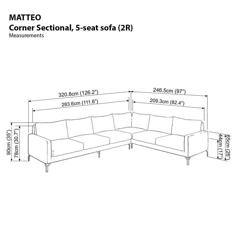Matteo Corner Sectional 5 Seat Sofa (2R) Sofa
