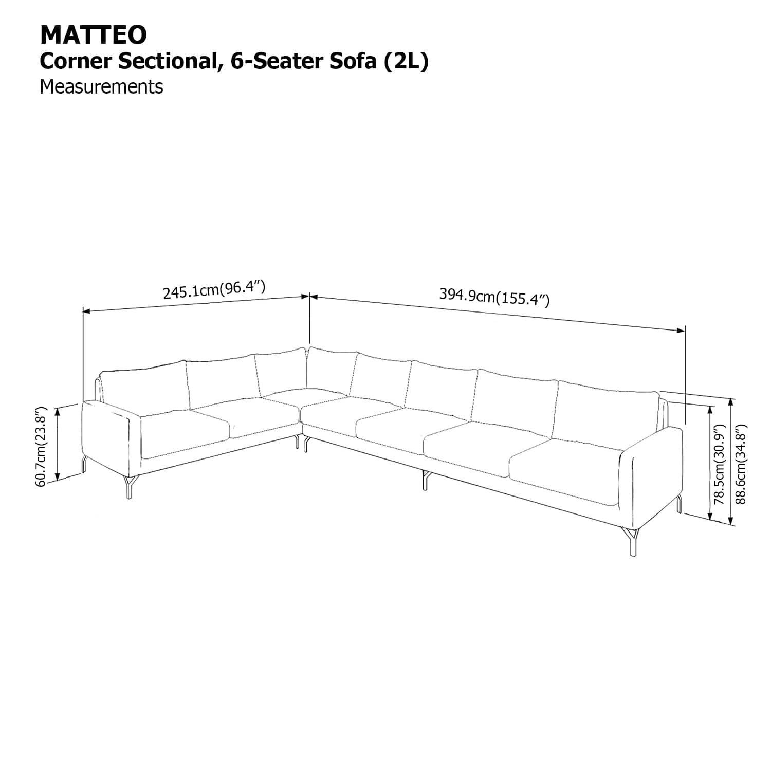 Matteo Corner Sectional 6 Seat (2L) Sofa