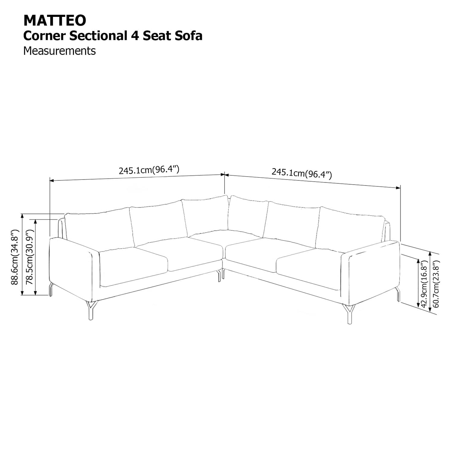 Matteo Sectional 4 Seat Corner Sofa