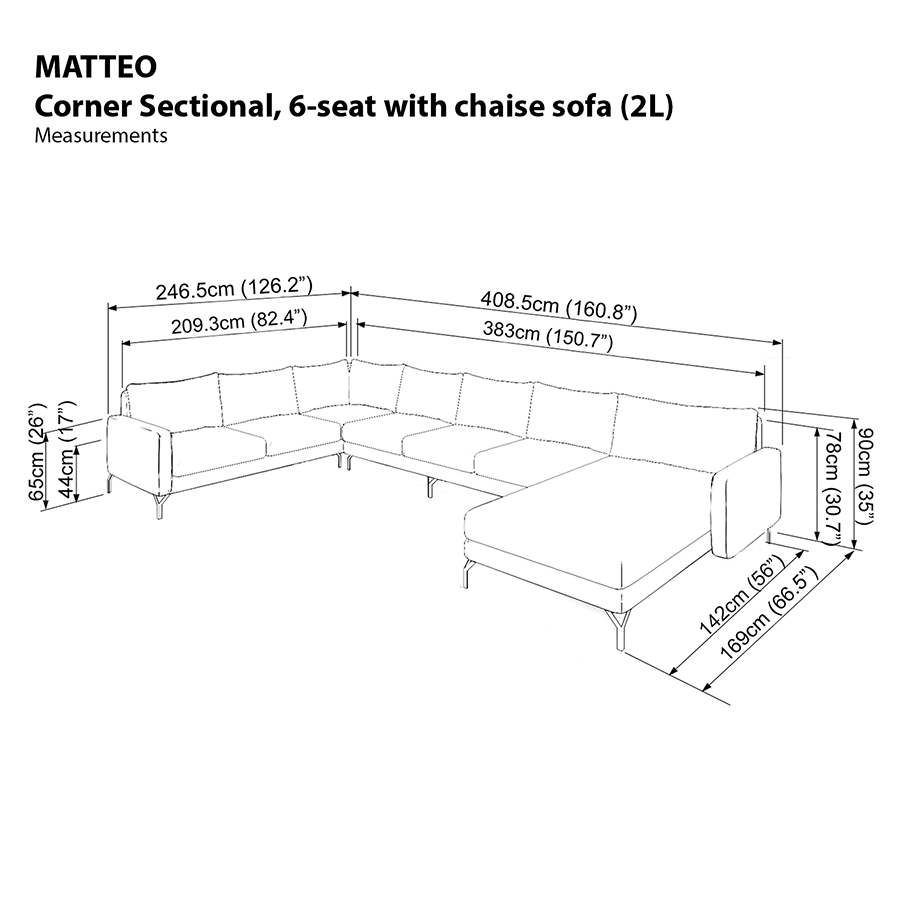 Matteo Sectional 6 Seat with Chaise (2L) Sofa