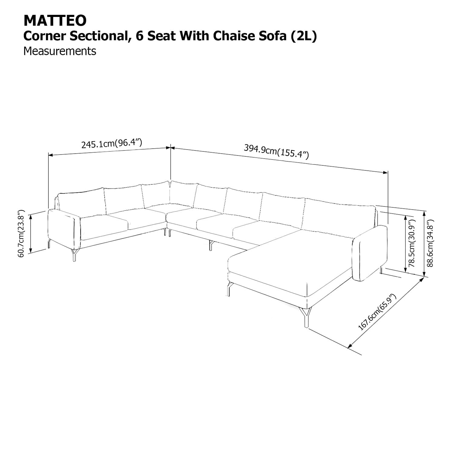 Matteo Sectional 6 Seat with Chaise (2L) Sofa