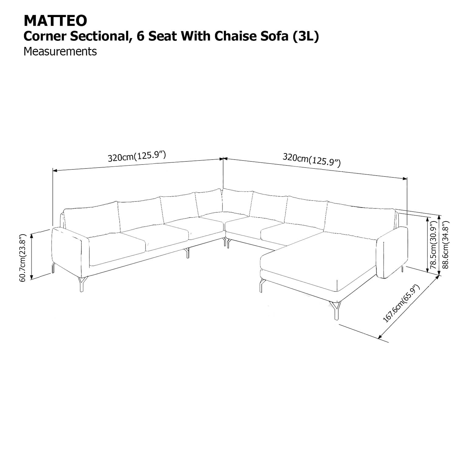 Matteo Sectional 6 Seat with Chaise Corner (3L) Sofa
