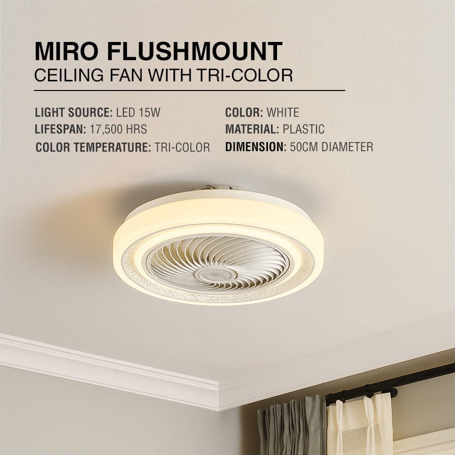 Miro Flushmount Ceiling Fan w/ Tricolor