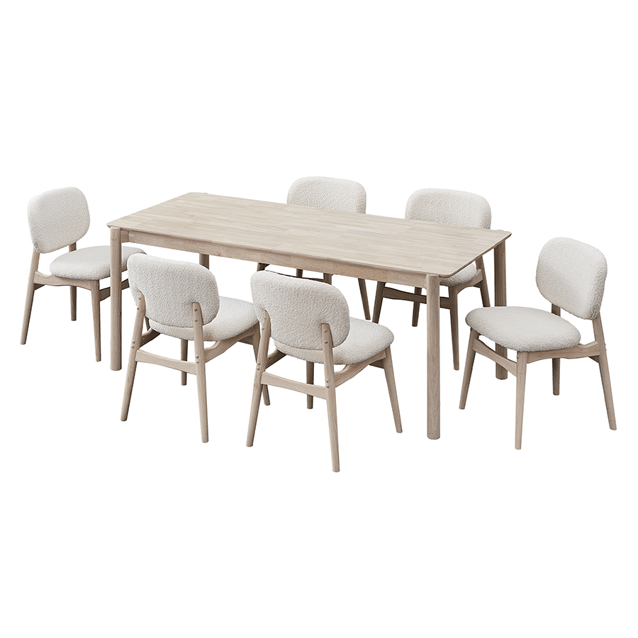 Nick 6 Seater Dining Set Nick 6 Seater Dining Set Whitewash + Cream Mandaue Foam