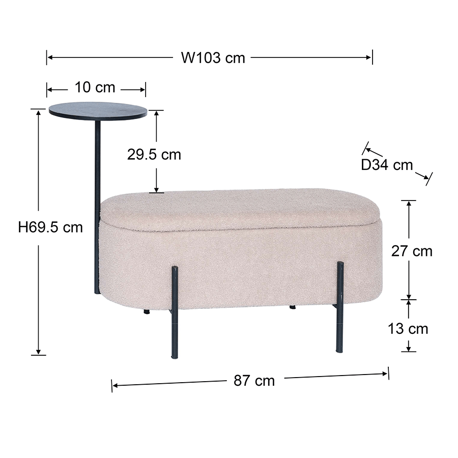 Pria Bench with Table & Storage