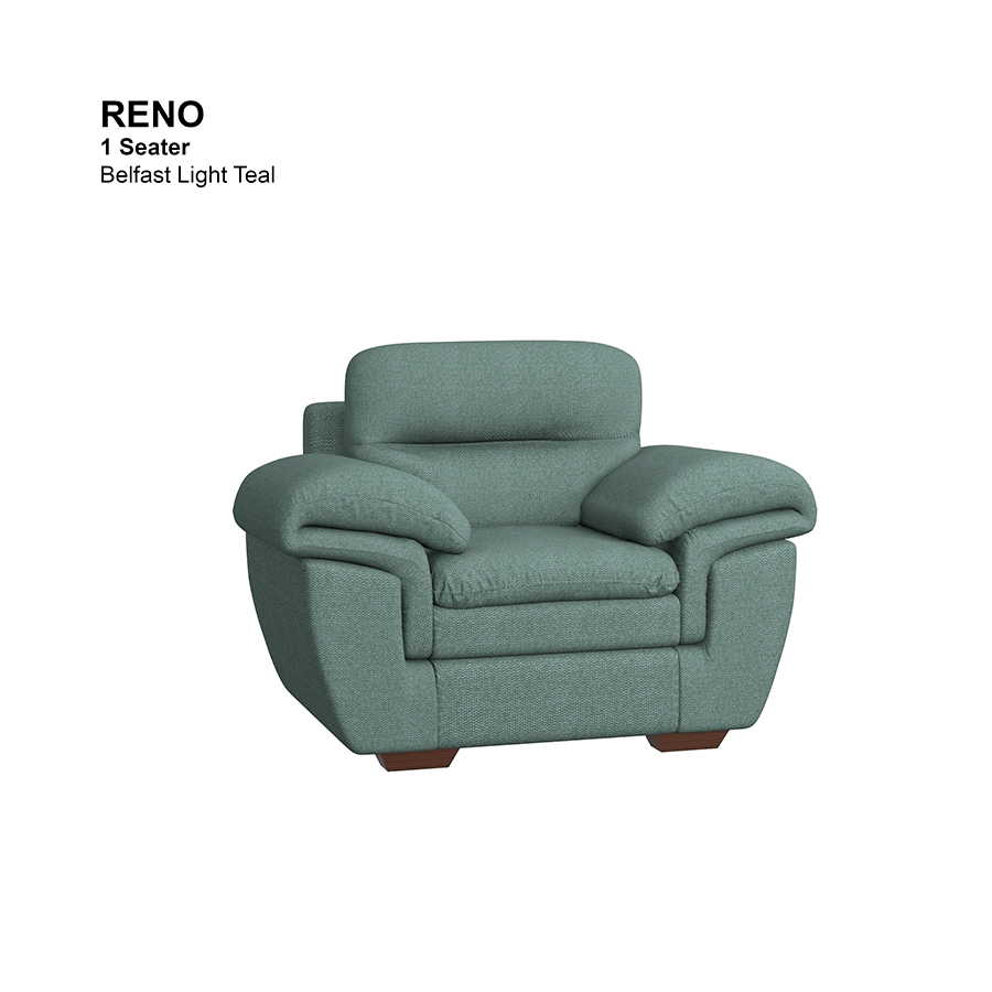 MORE RENO OPTIONS Reno 1 Seater Sofa Reno 1 Seater Sofa Fabric Belfast Light Teal Mandaue Foam