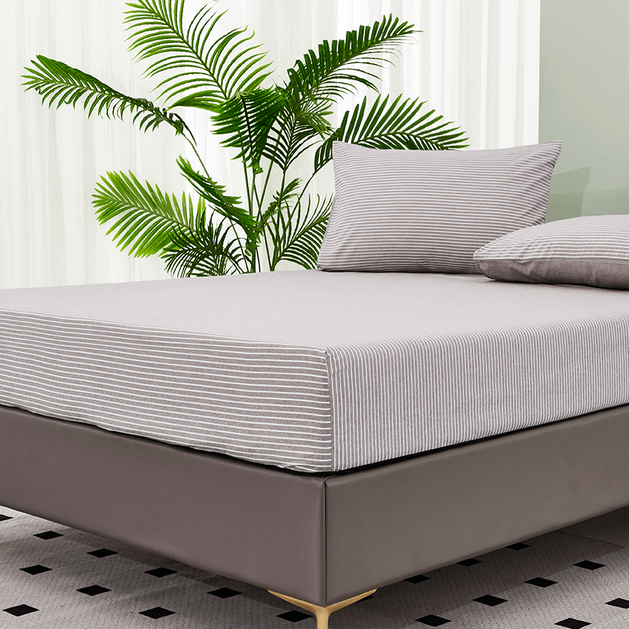 MORE STRIPE KHAKI LINEN OPTIONS Reversible Stripe Khaki 4pc Sheet Set Reversible Stripe Khaki 4pc Sheet Set Mandaue Foam