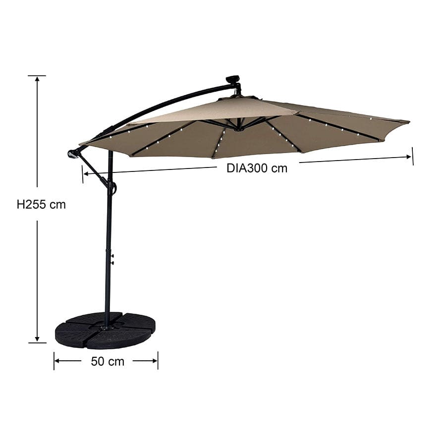 Sunny 3m Hanging Umbrella W/ Light -Taupe