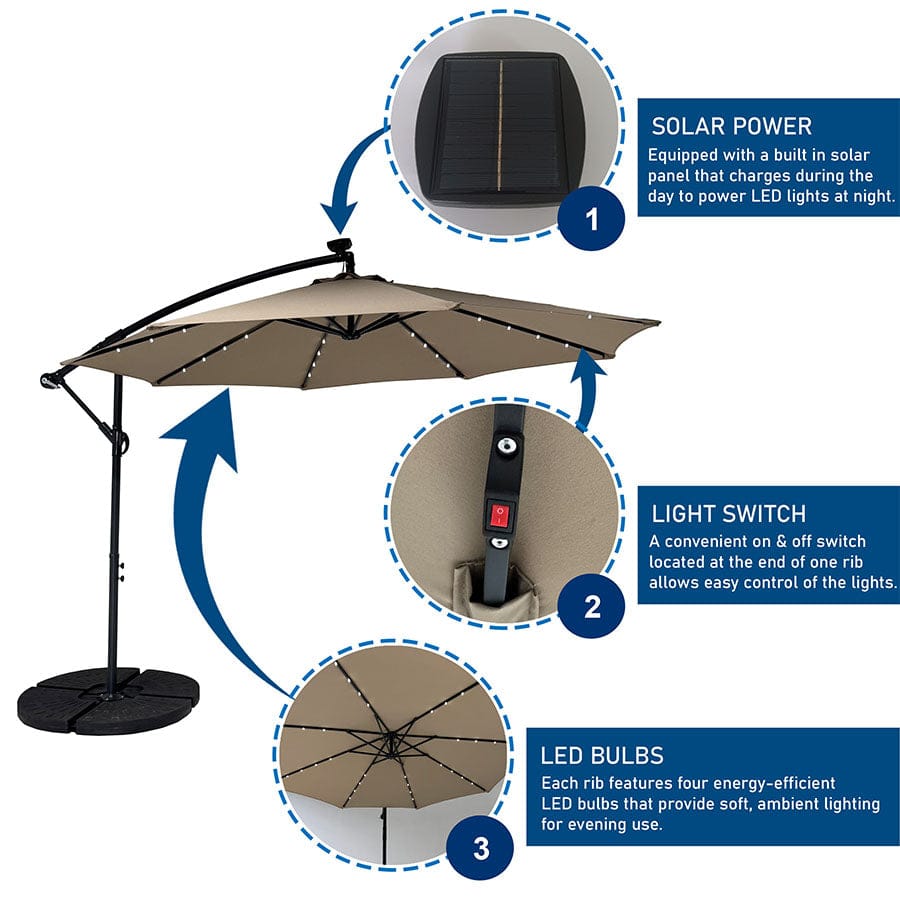 Sunny 3m Hanging Umbrella W/ Light -Taupe