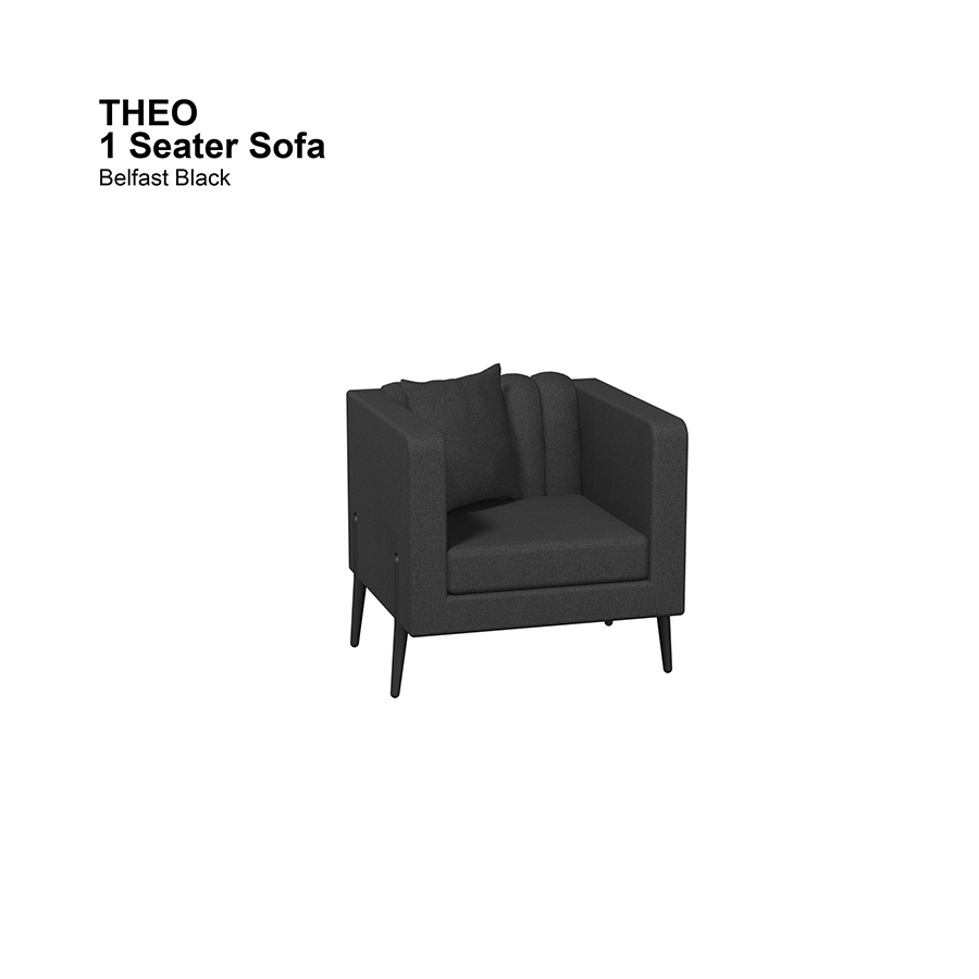 MORE THEO OPTIONS Theo 1 Seater Sofa Theo 1 Seater Sofa Fabric Belfast Black Mandaue Foam