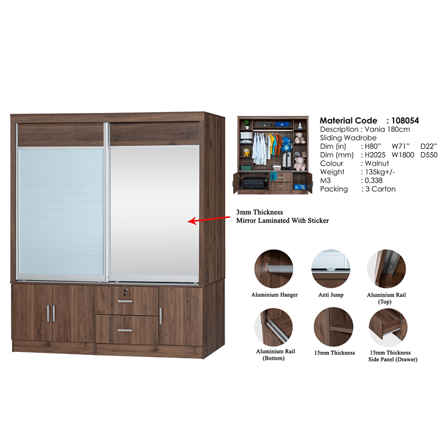 MORE VANIA OPTIONS Vania 180 cm Sliding Wardrobe Vania 180 cm Sliding Wardrobe Mandaue Foam