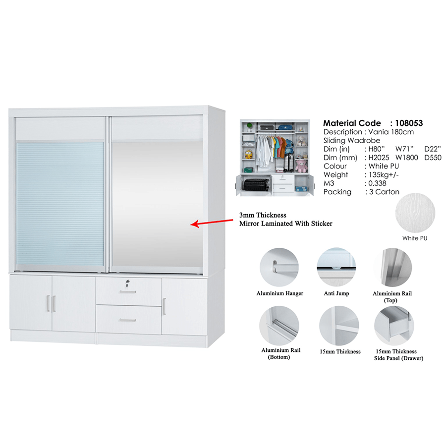 MORE VANIA OPTIONS Vania 180 cm Sliding Wardrobe Vania 180 cm Sliding Wardrobe Mandaue Foam