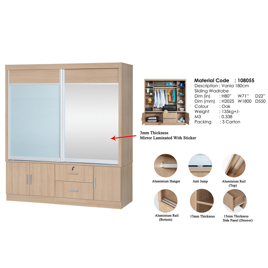 MORE VANIA OPTIONS Vania 180 cm Sliding Wardrobe Vania 180 cm Sliding Wardrobe Mandaue Foam