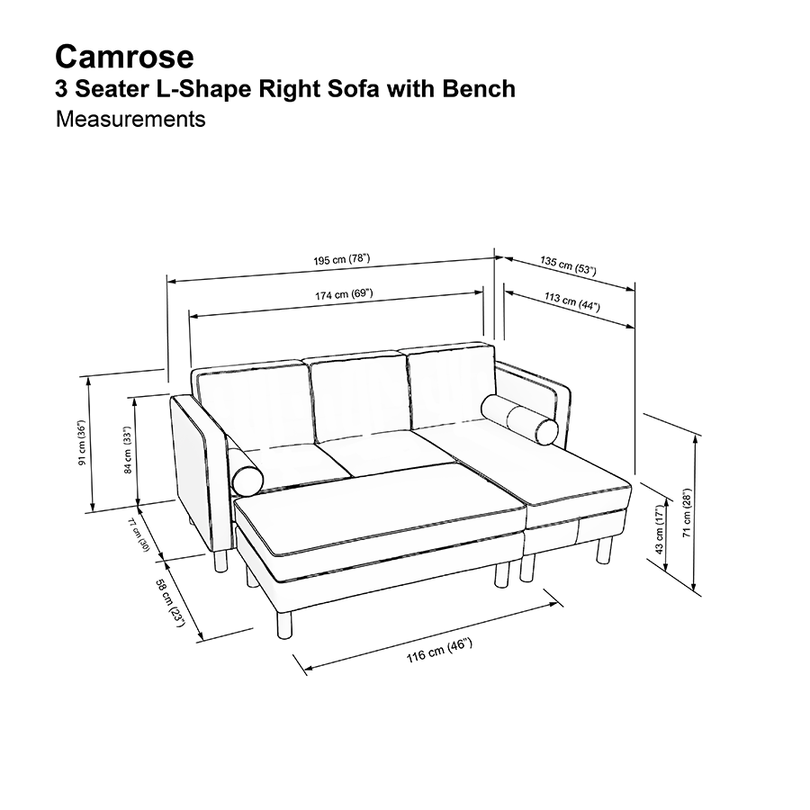 Camrose 3 Seat L-shape Right with Bench