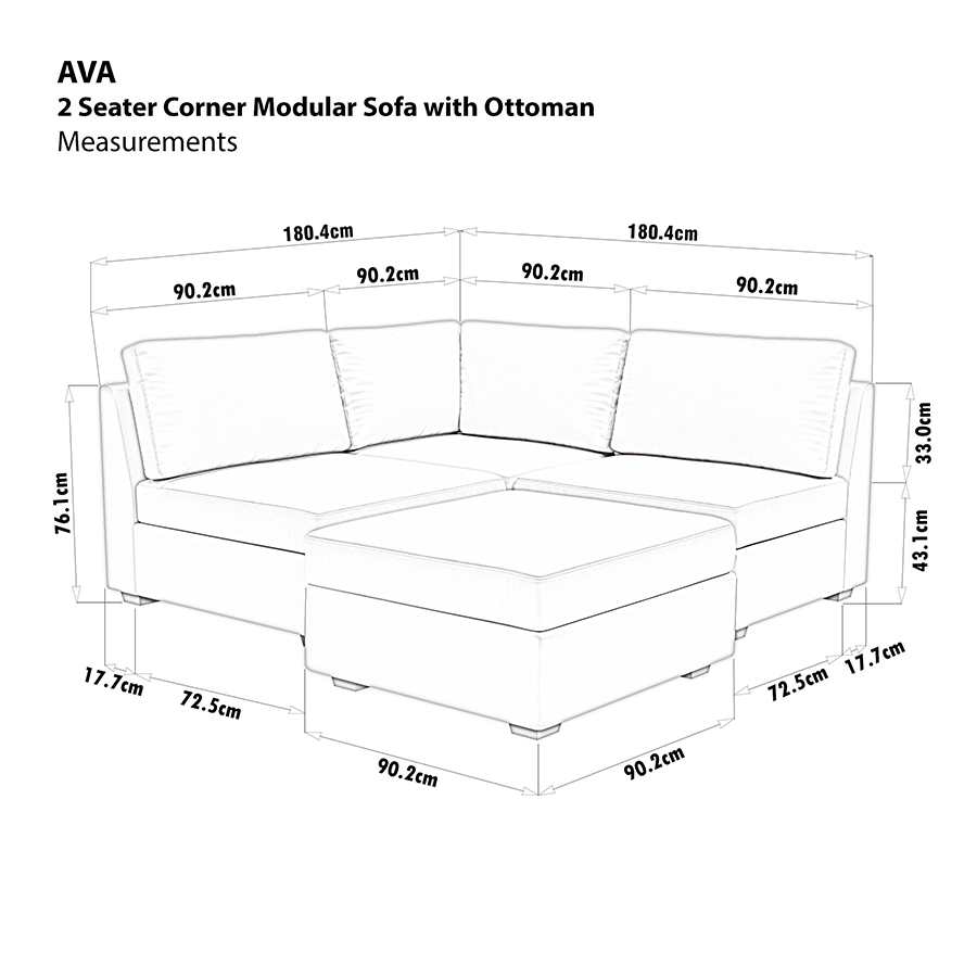 Ava 2 Seater Corner Modular Sofa with Ottoman