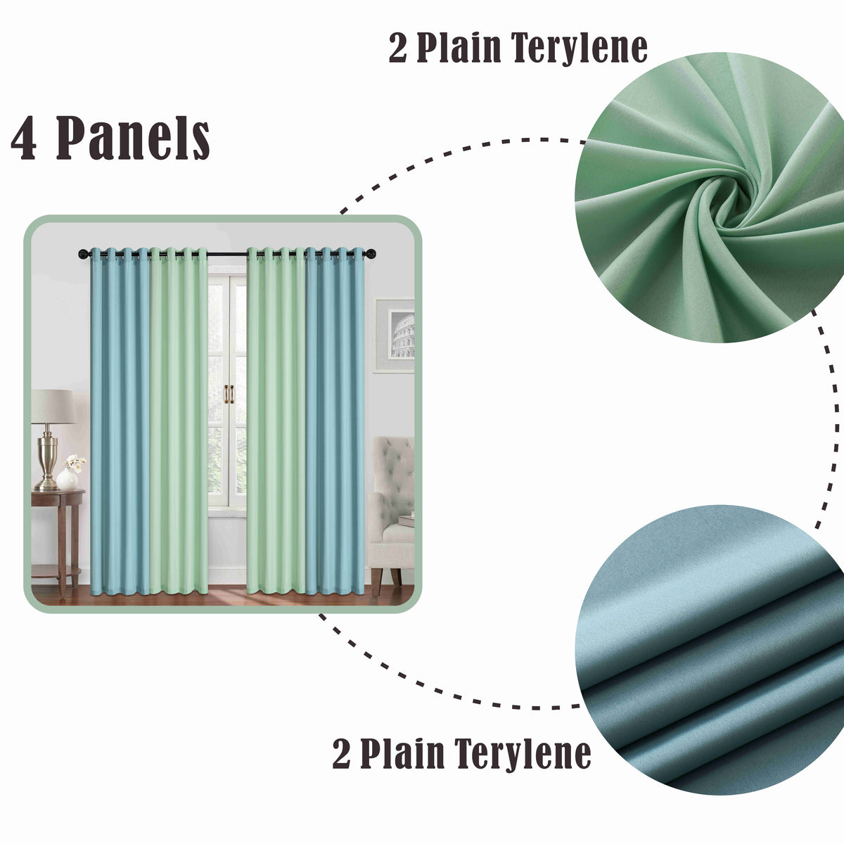 Birgit Plain & Print Set of 4 Curtains