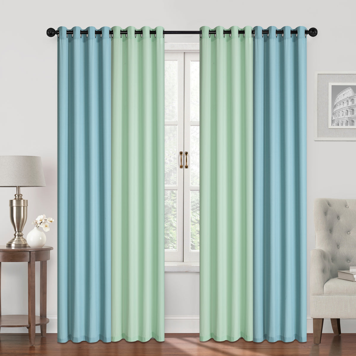 Birgit Plain & Print Set of 4 Curtains