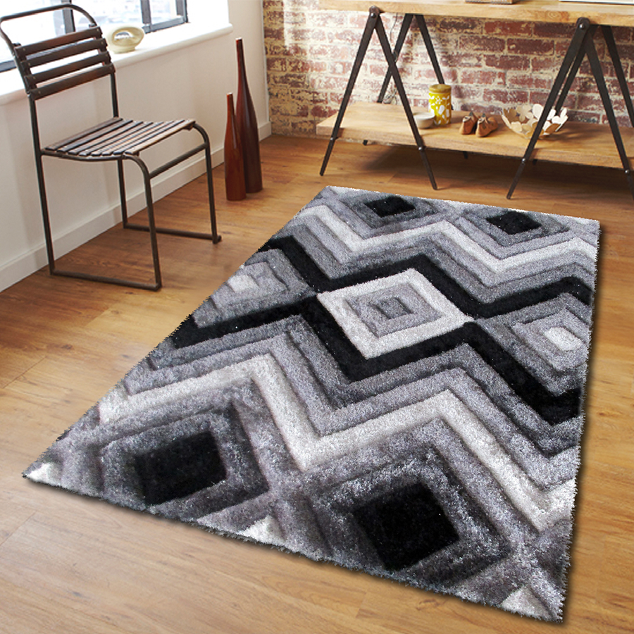 Grey 3D Chevron Pattern Carpet