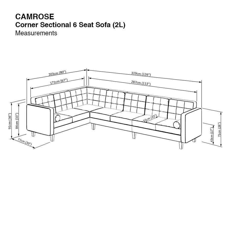 Camrose Corner Sectional 6 Seat (2L) Sofa