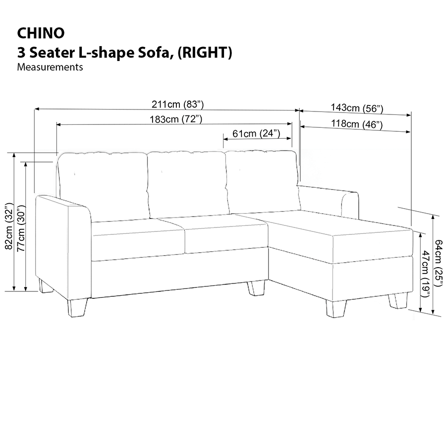 Chino L-shape 3 Seat with Chaise (Right Facing) Sofa