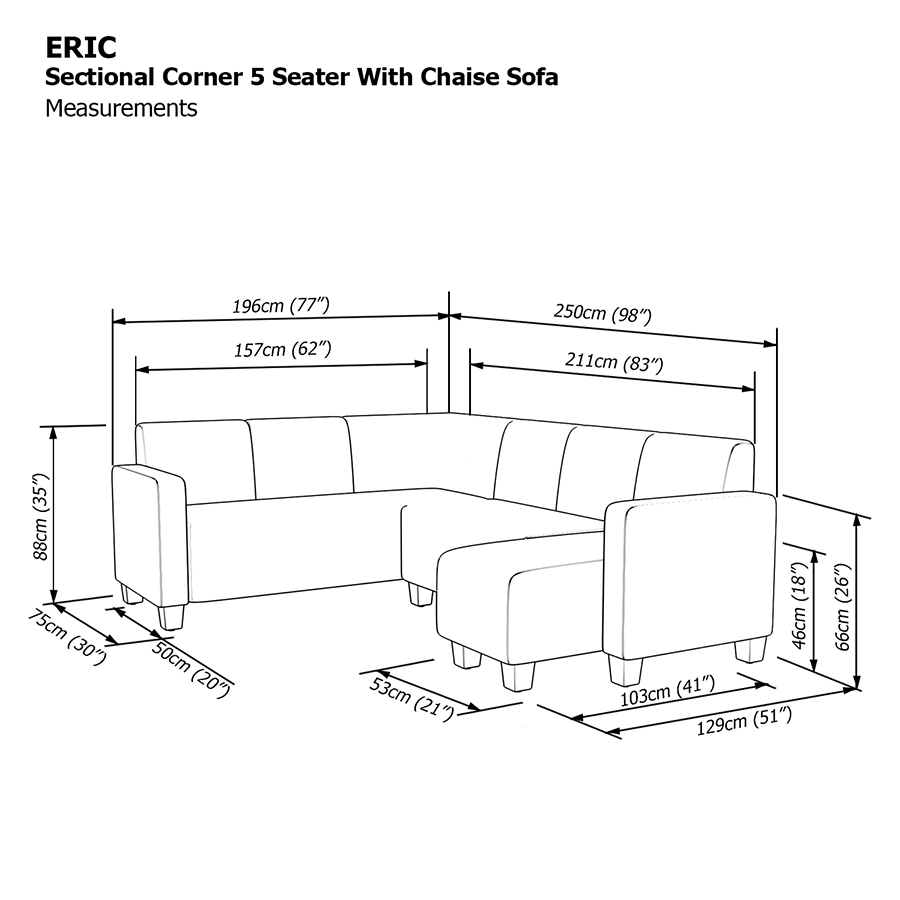 Eric Corner Sectional 5 Seat with Chaise (2L) Sofa