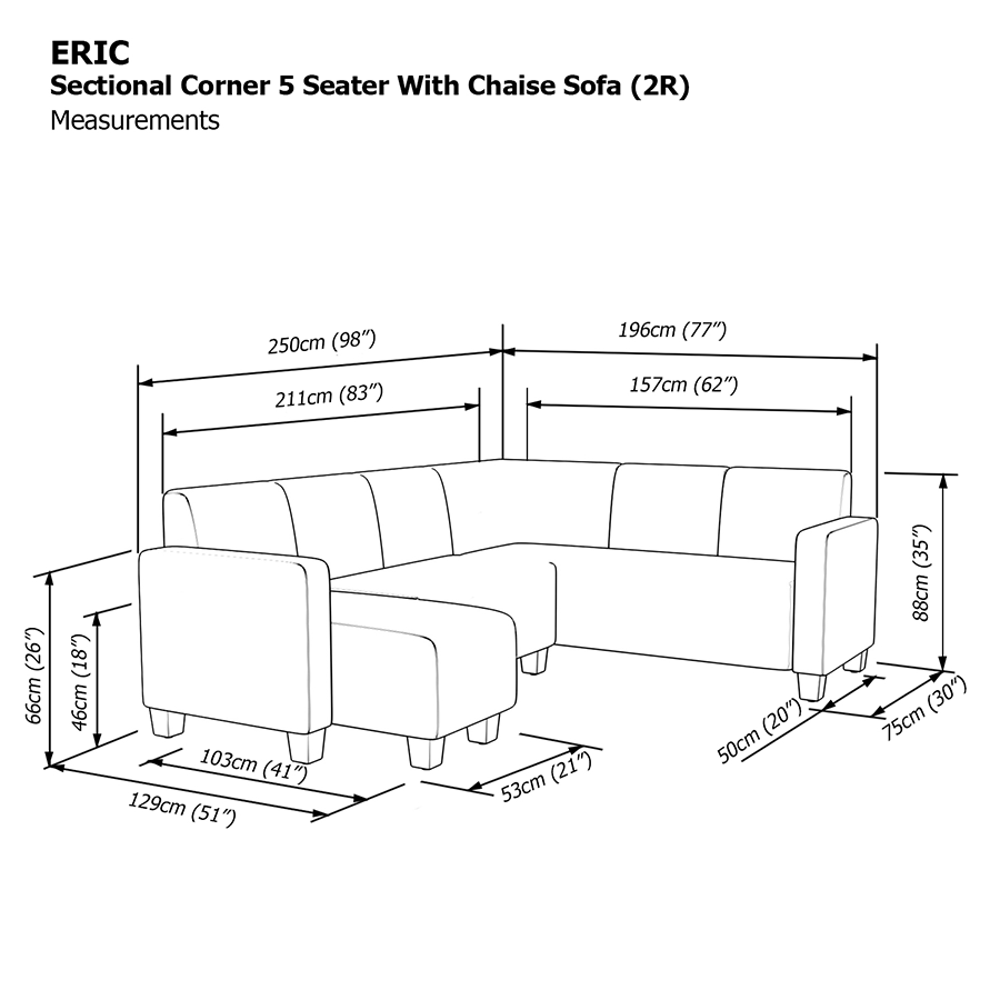 Eric Corner Sectional 5 Seat with Chaise (2R) Sofa