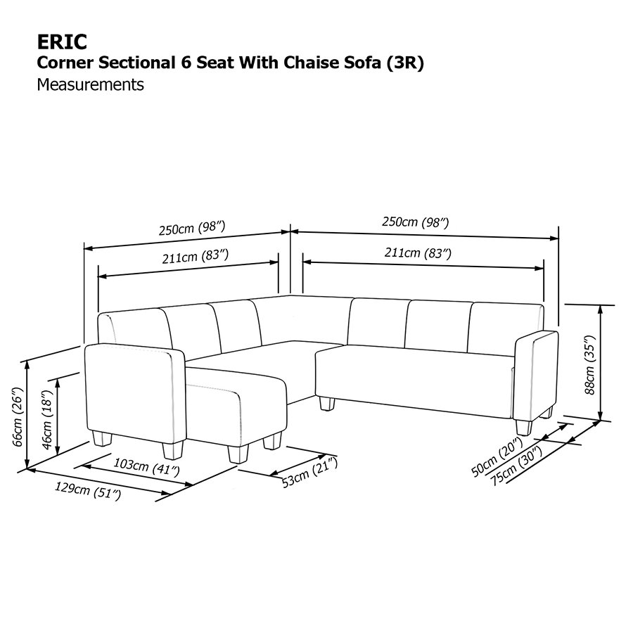 Eric Sectional 6 Seat with Chaise Corner (3R) Sofa