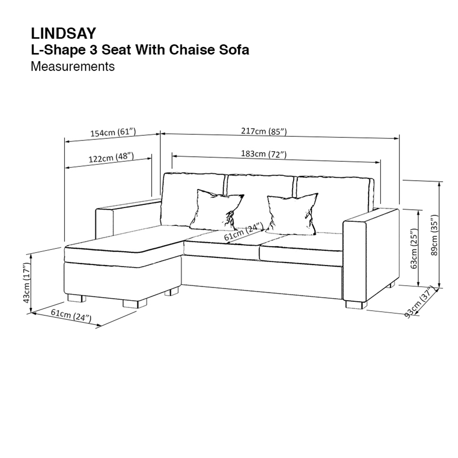Lindsay L-shape 3 Seat with Chaise (Left Facing) Sofa