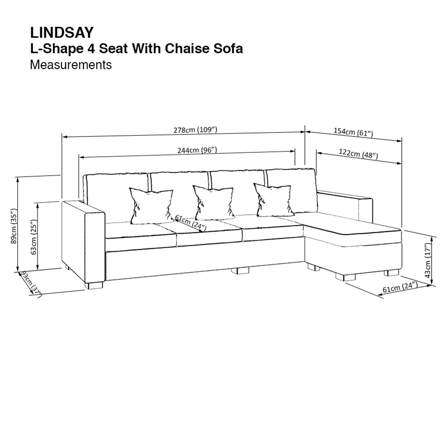 Lindsay L-shape 4 Seat with Chaise (Right Facing) Sofa