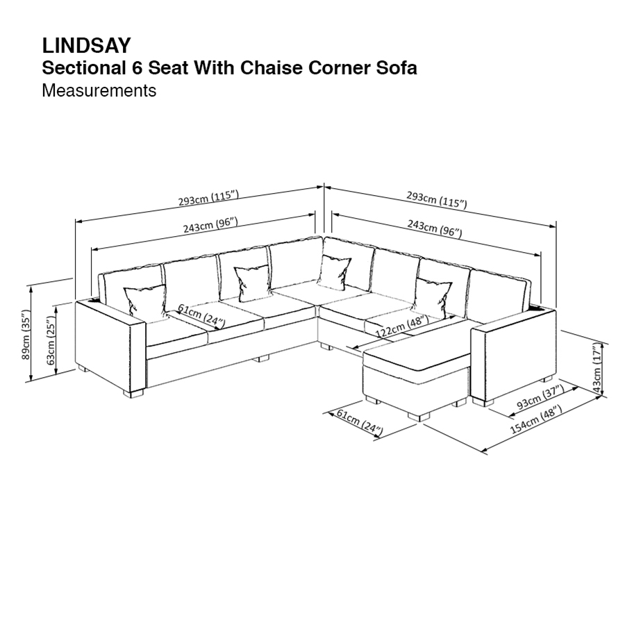 Lindsay Sectional 6 Seat with Chaise Corner Sofa
